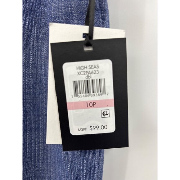 DKNY Trouser Belted Crop Pant High Seas Blue 10 Petite NEW - Picture 4 of 7